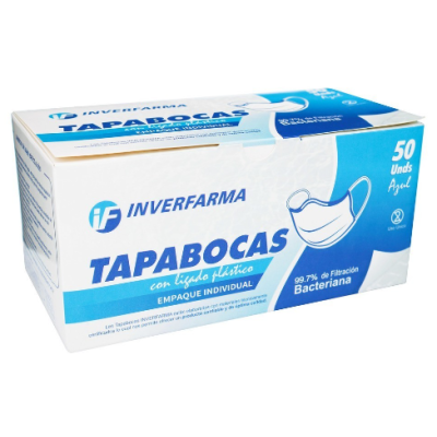 TAPABOCA DESECHABLE AZUL 50 UND INVERF.